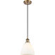 Ballston Dome LED 7.5 inch Brushed Brass Mini Pendant Ceiling Light in Matte White Glass, Black Textured