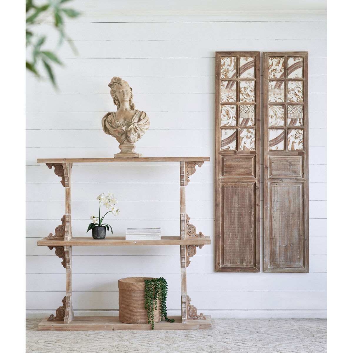 A B Home 44993 DS Anita 54 X 54 X 16 inch Whitewash Natural Shelf