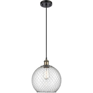 Ballston Large Farmhouse Chicken Wire 1 Light 10 inch Black Antique Brass Mini Pendant Ceiling Light in Clear Glass with Nickel Wire, Ballston