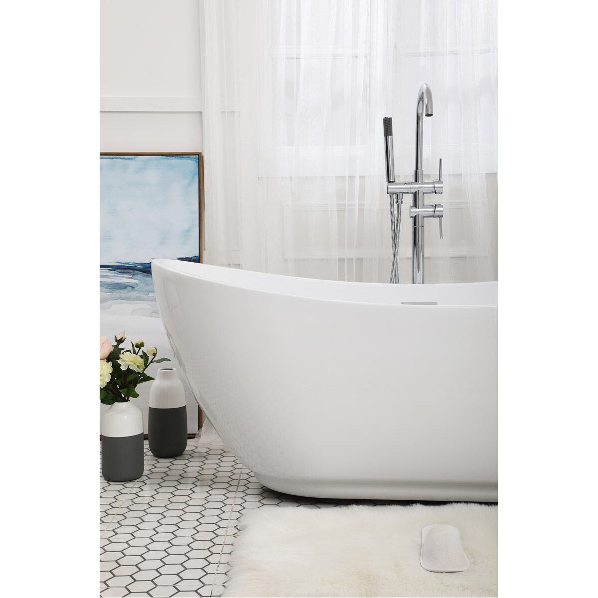 Ines Glossy White and Chrome Bathtub