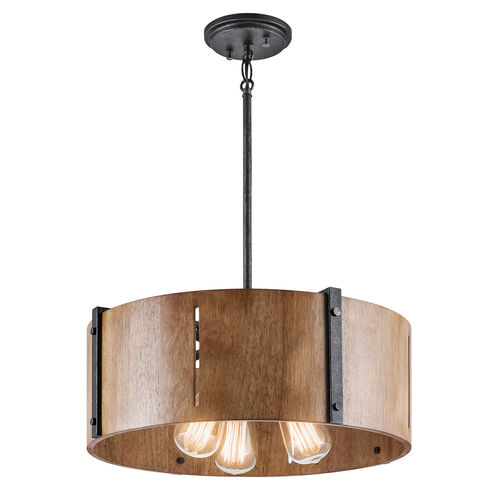 Elbur 3 Light 18 inch Distressed Black Pendant/Semi Flush Ceiling Light