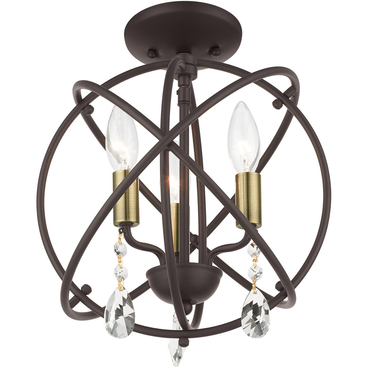 Aria 3 Light 13 inch Bronze Convertible Chandelier / Semi Flush Ceiling Light