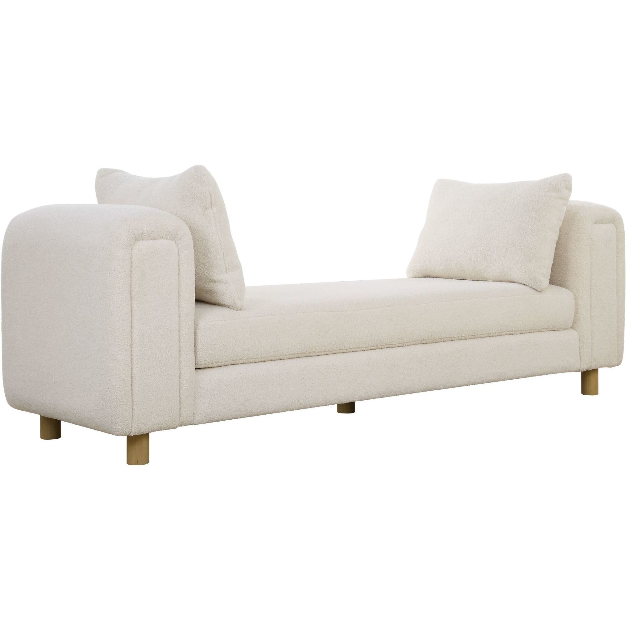 Repose Soft Ivory Faux Sheepskin and Light Oak Oversized Bench