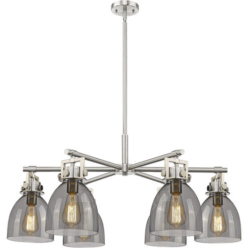 Newton Bell 6 Light 26 inch Satin Nickel Chandelier Ceiling Light in Light Smoke Glass