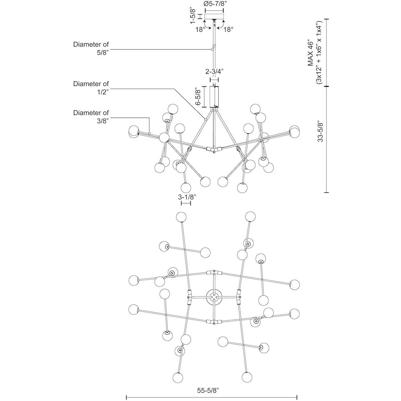 Moto LED 55.63 inch Black Chandelier Ceiling Light