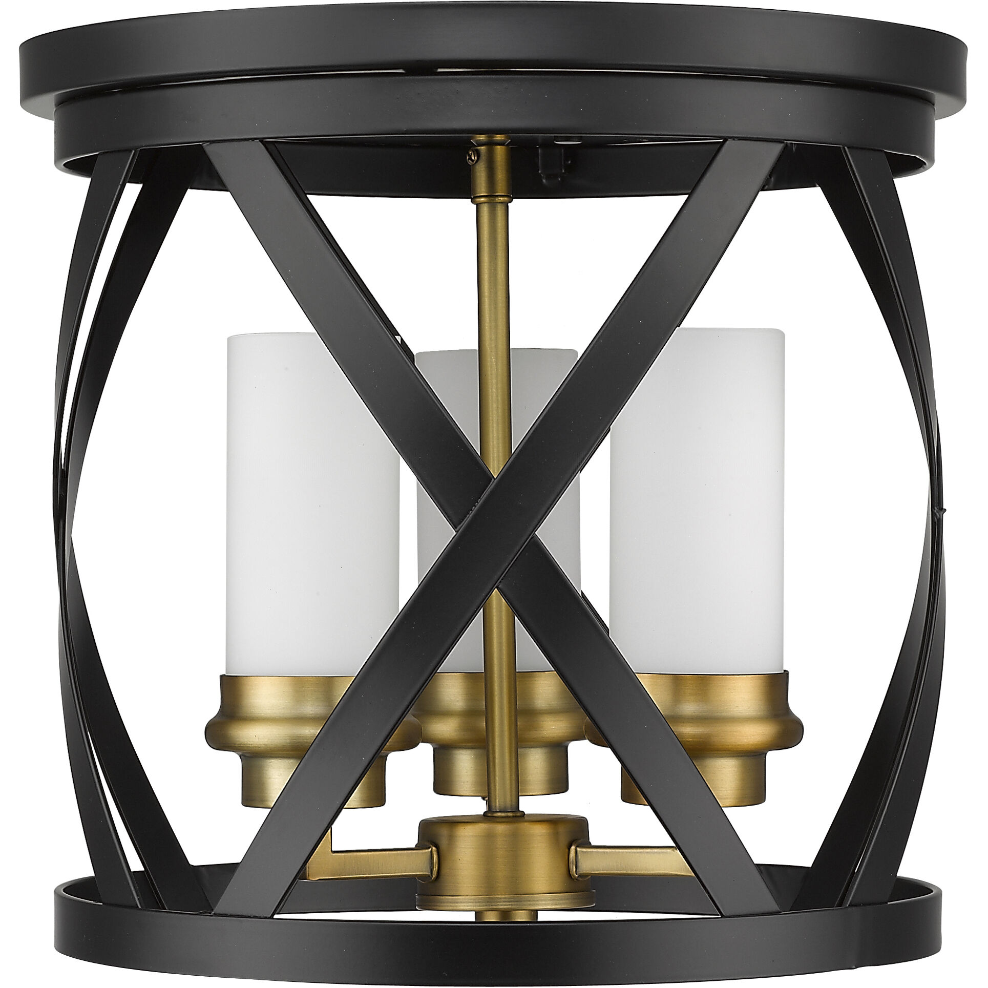 Malcalester 3 Light 13 inch Matte Black and Olde Brass Flush Mount Ceiling Light