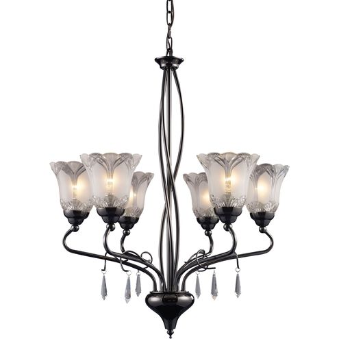 Nouveau 6 Light 24 inch Black Chrome with Clear Chandelier Ceiling Light