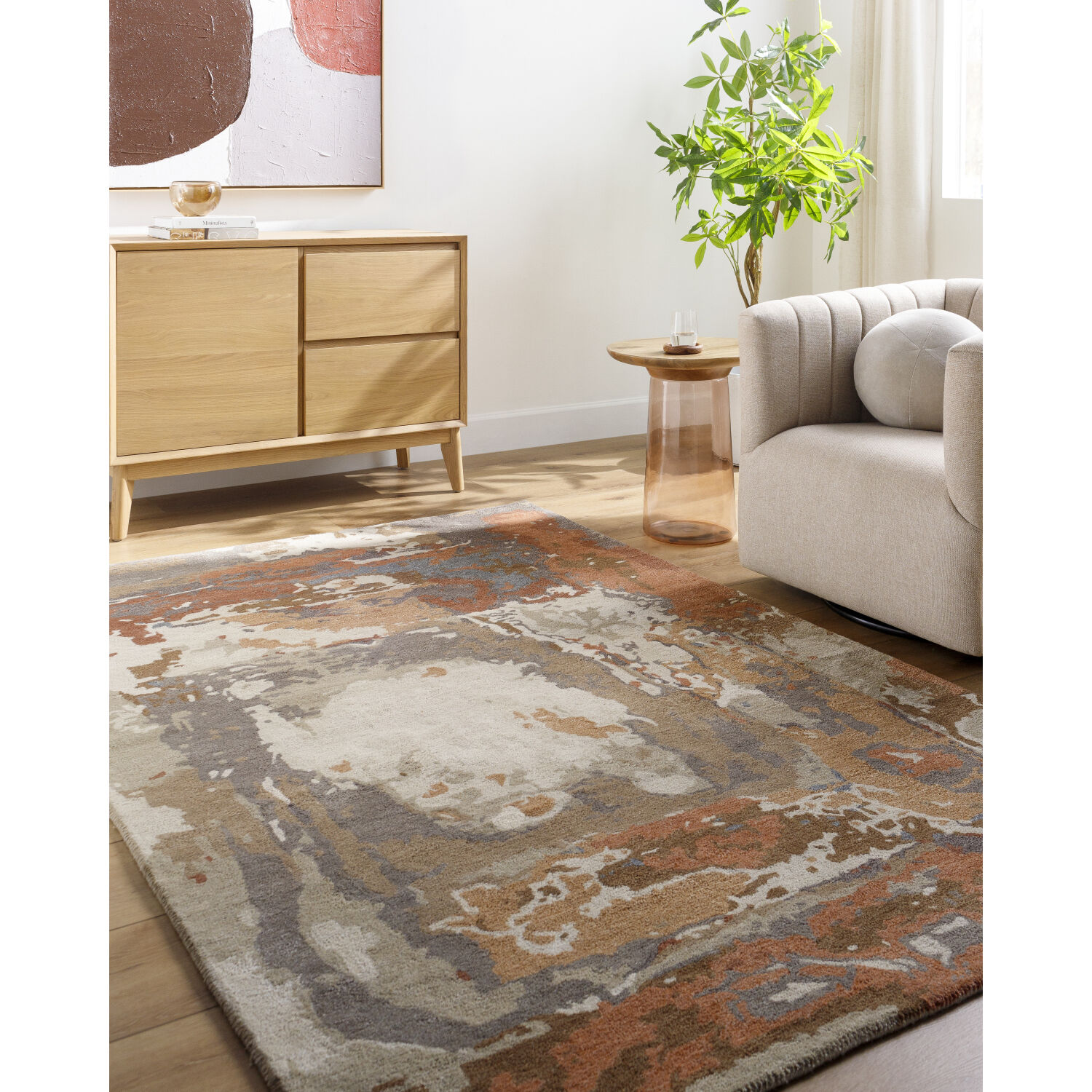 Kavita 36 X 24 inch Prairie Dust / Warm Grey / Walnut / Clay / Army Green Handmade Rug in 2 x 3