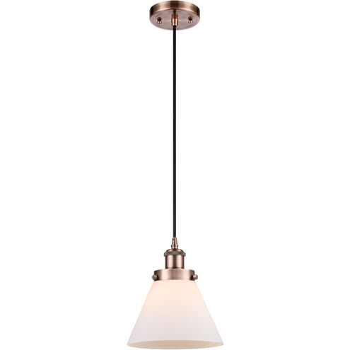 Ballston Large Cone 1 Light 8 inch Antique Copper Mini Pendant Ceiling Light in Matte White Glass