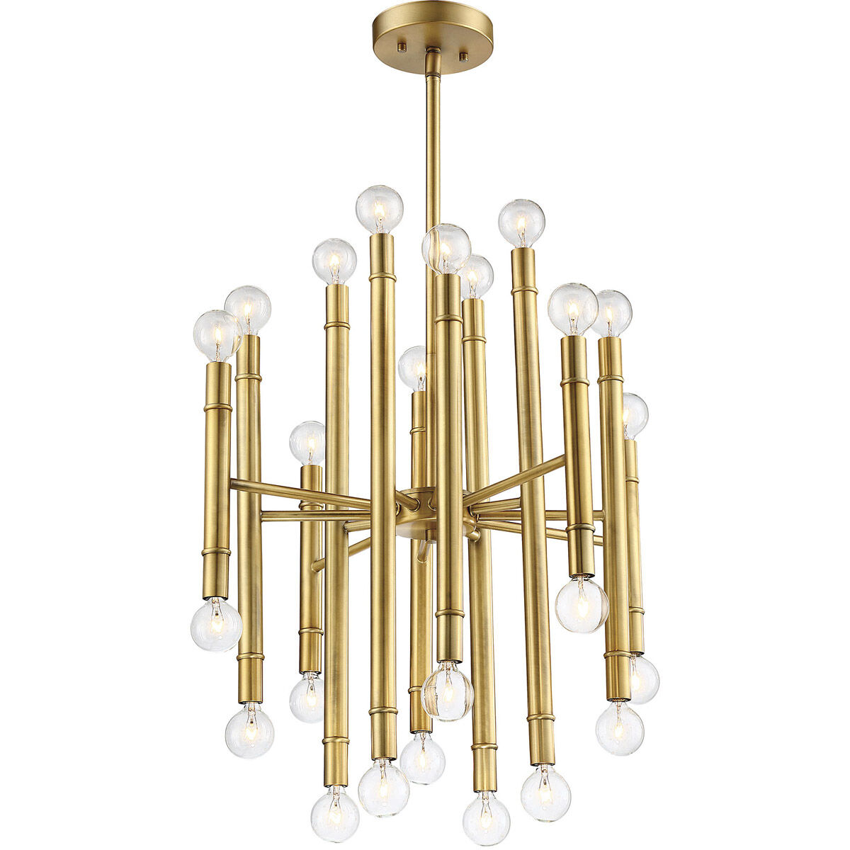 Mid-Century Modern 24 Light 22 inch Natural Brass Chandelier Ceiling Light