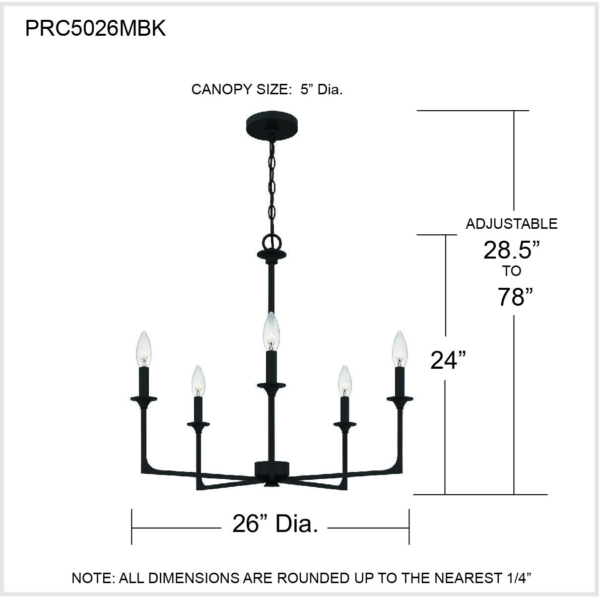 Prescott 5 Light 26 inch Matte Black Chandelier Ceiling Light