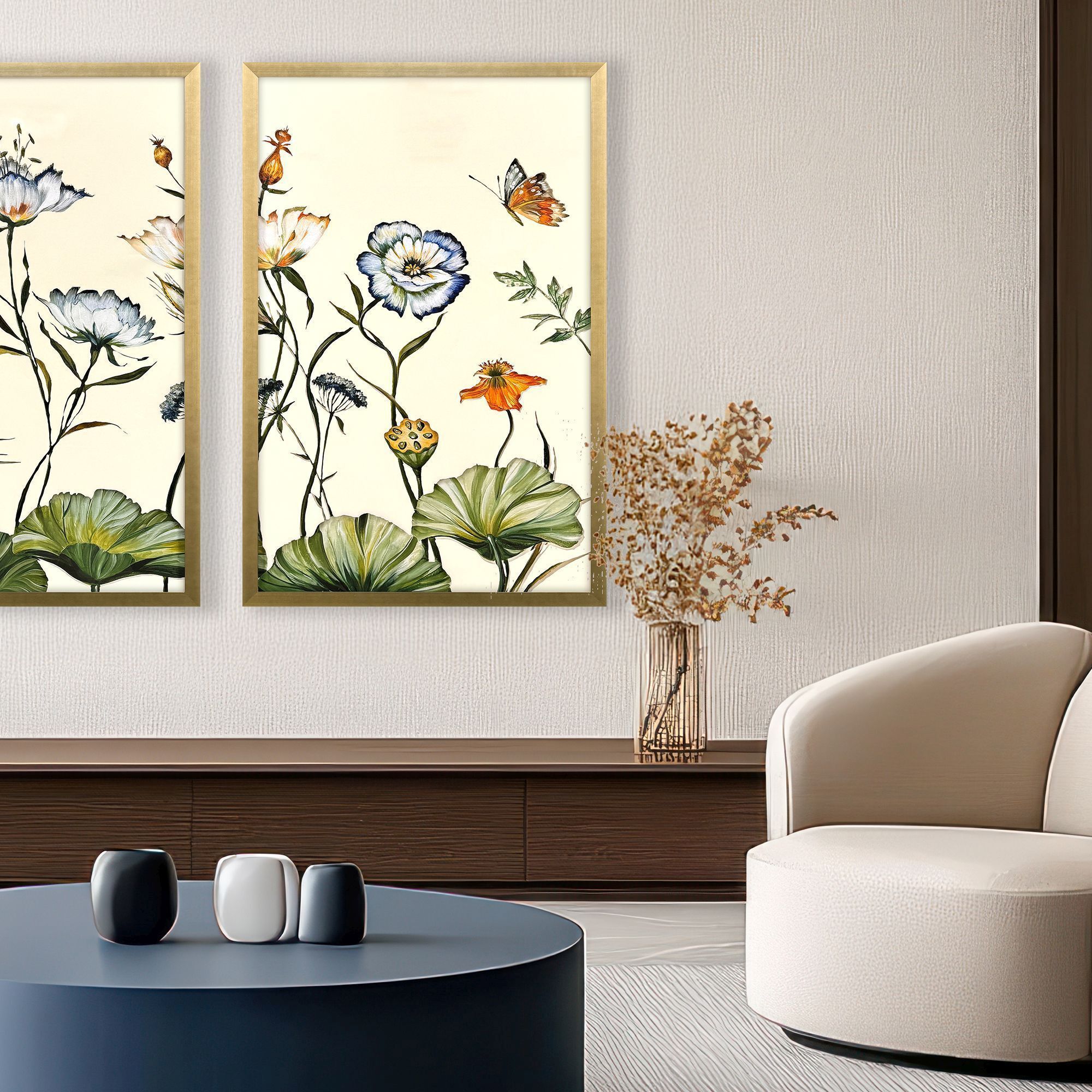 Garden of Eden Blue and Beige and Green and Multi Framed Art, The Studio