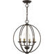 Arabella 4 Light 15 inch Bronze with Antique Brass Finish Candles Convertible Chandelier/ Semi-Flush Ceiling Light, Globe