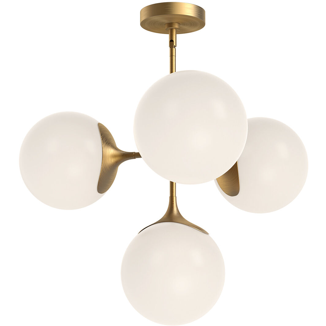 Alora Mood Nouveau 4 Light 26 inch Aged Gold/Opal Matte Glass Chandelier Ceiling Light