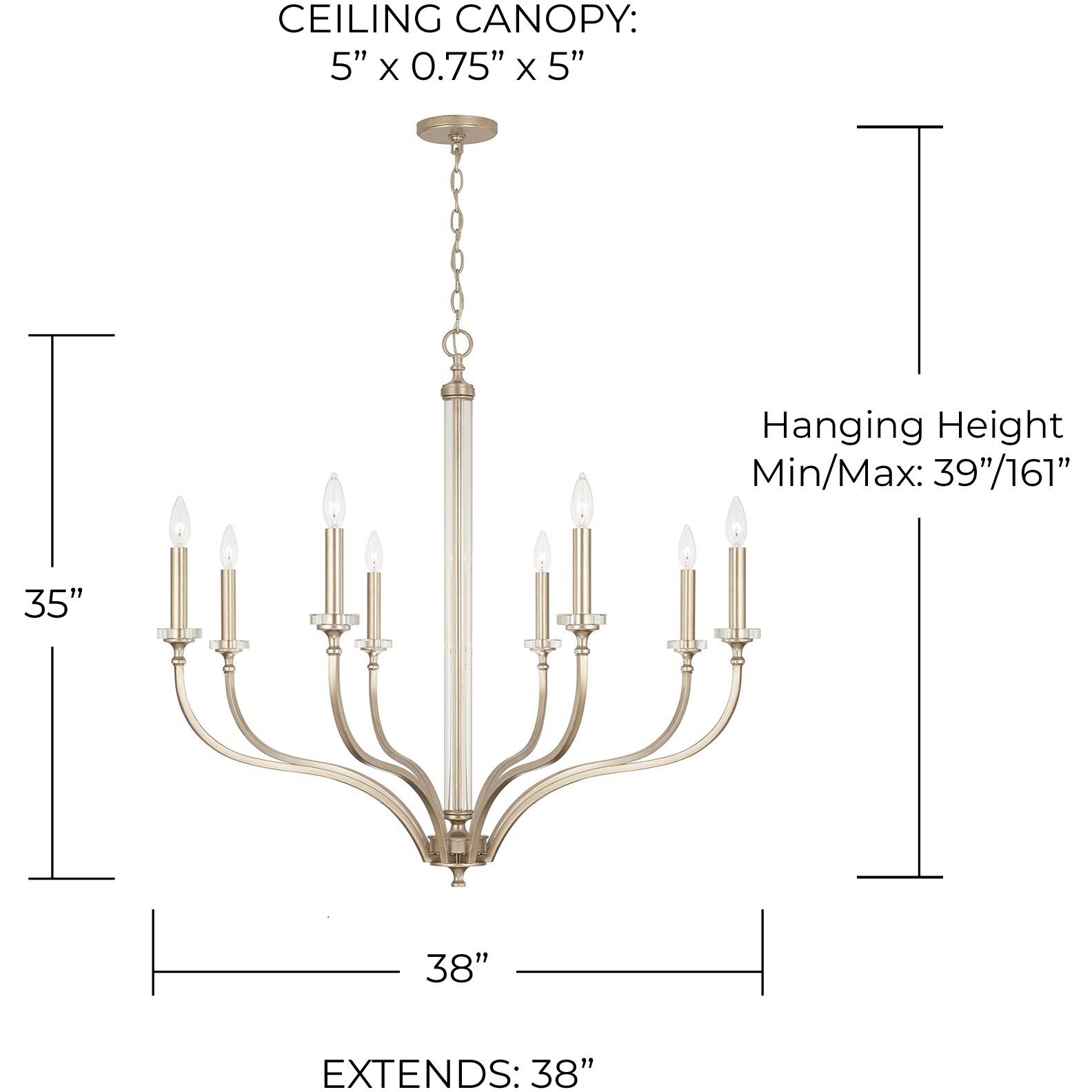 Breigh 8 Light 38 inch Brushed Champagne Chandelier Ceiling Light