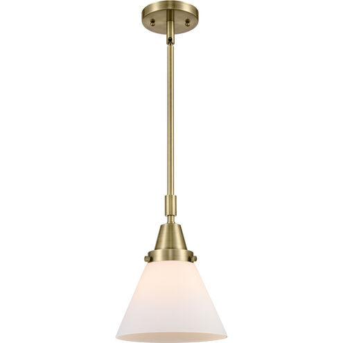 Franklin Restoration Large Cone LED 8 inch Antique Brass Mini Pendant Ceiling Light in Matte White Glass