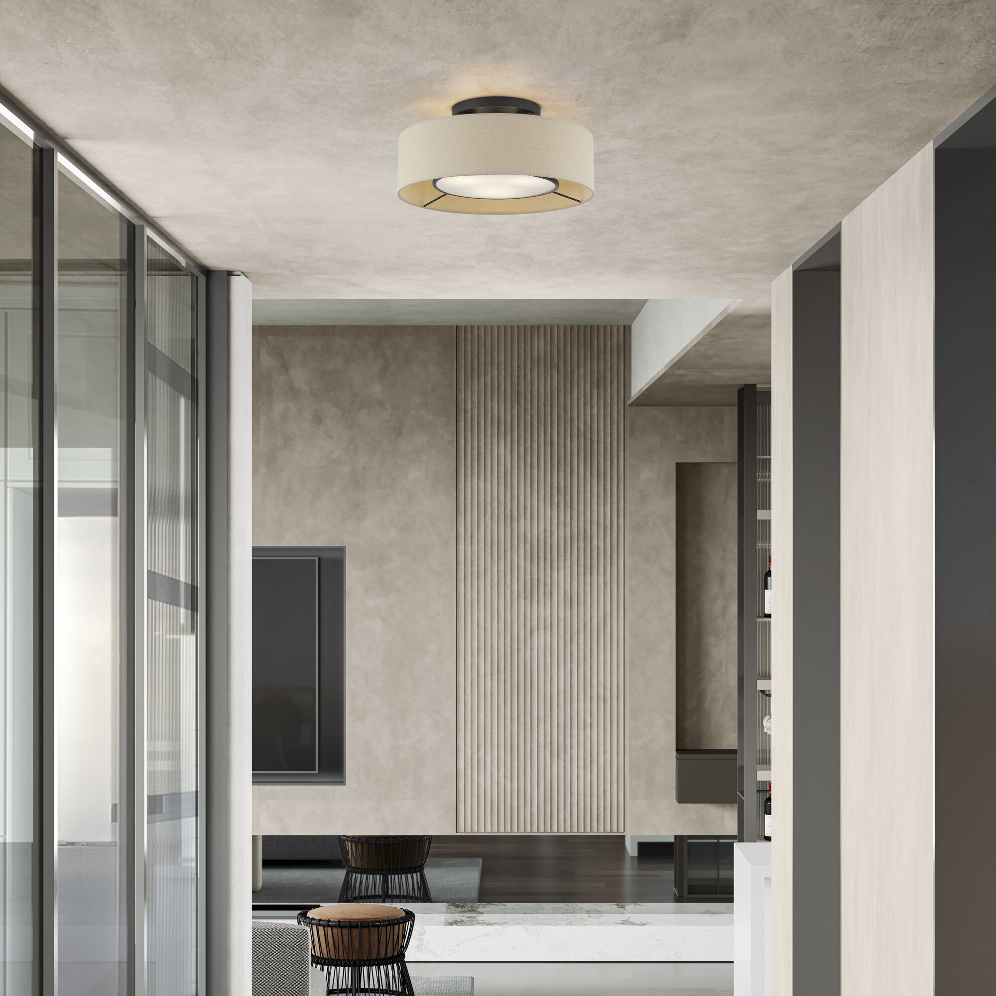 Ellsworth 3 Light 17 inch Bronze Semi Flush Mount Ceiling Light, Large