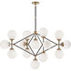 Ian K. Fowler Bistro 14 Light 53 inch Hand-Rubbed Antique Brass and Black Chandelier Ceiling Light in White Glass