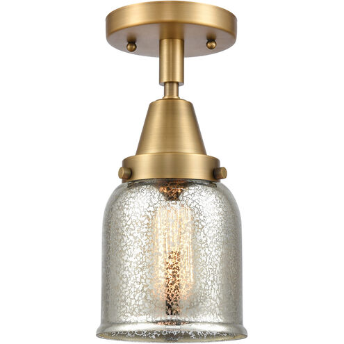 Franklin Restoration Small Bell LED 5 inch Brushed Brass Flush Mount Ceiling Light in Silver Plated Mercury Glass