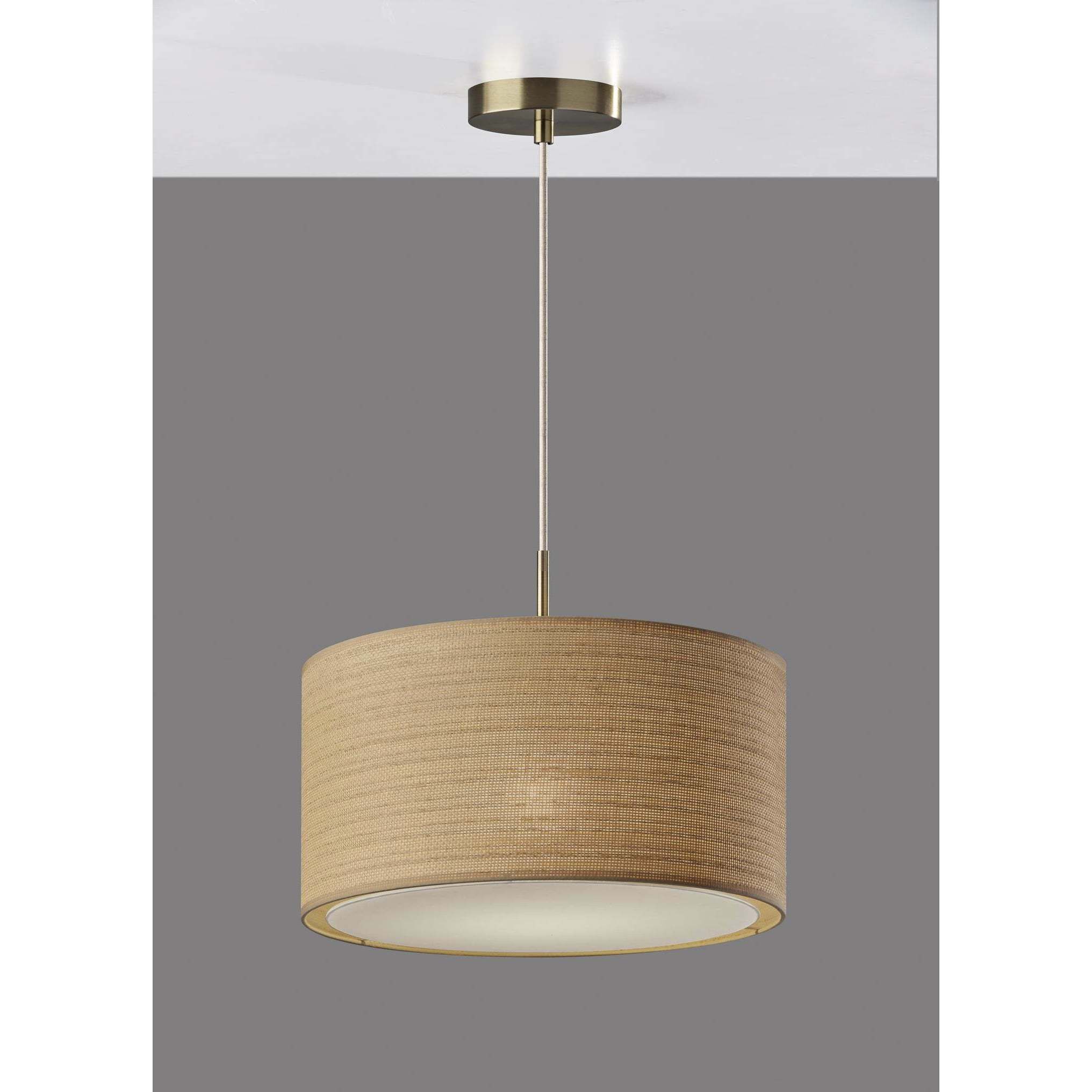 Harvest 20 inch Antique Brass Pendant Ceiling Light in Natural Woven with Beige Trim, Large