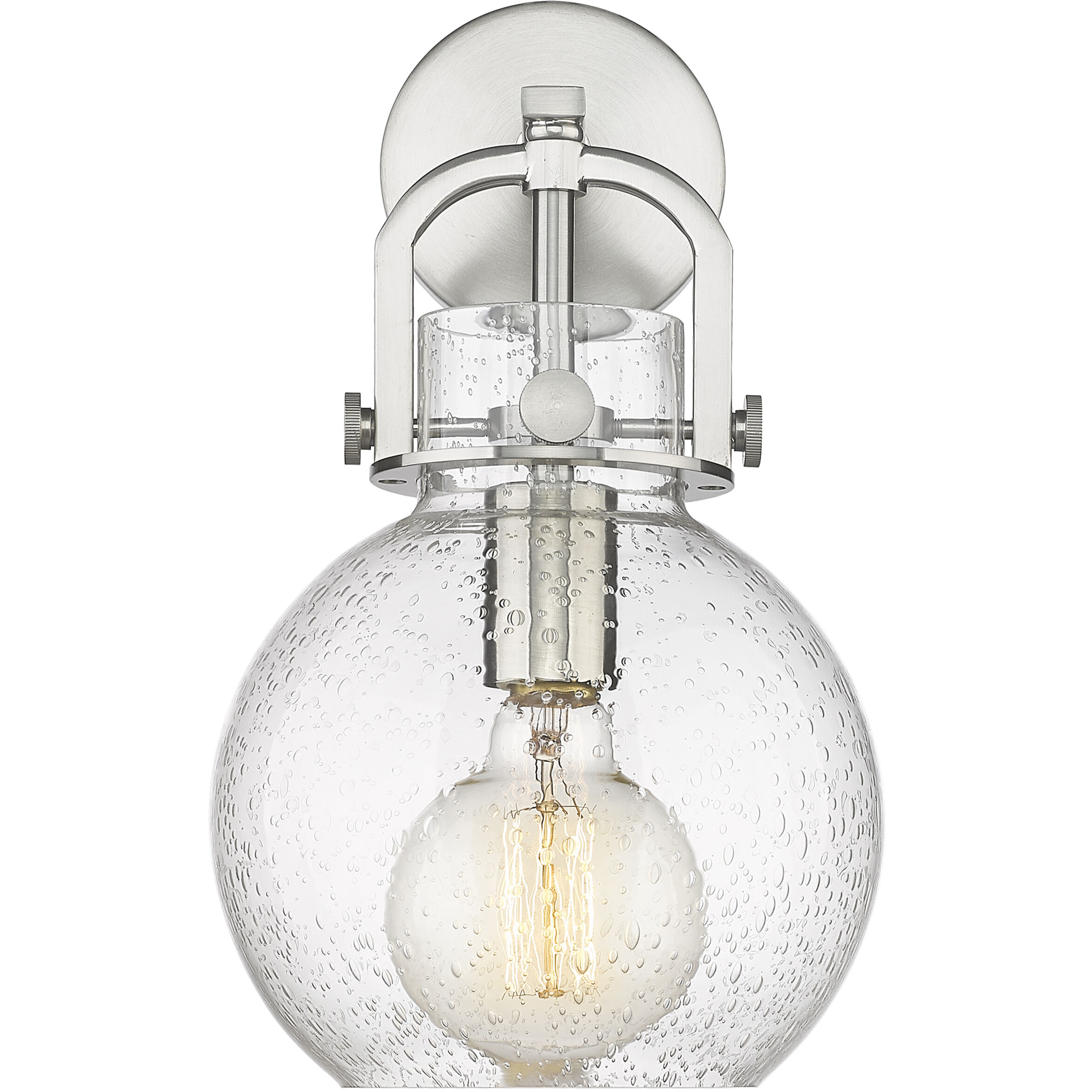 Newton Sphere Sconce Wall Light in Satin Nickel, Seedy Glass