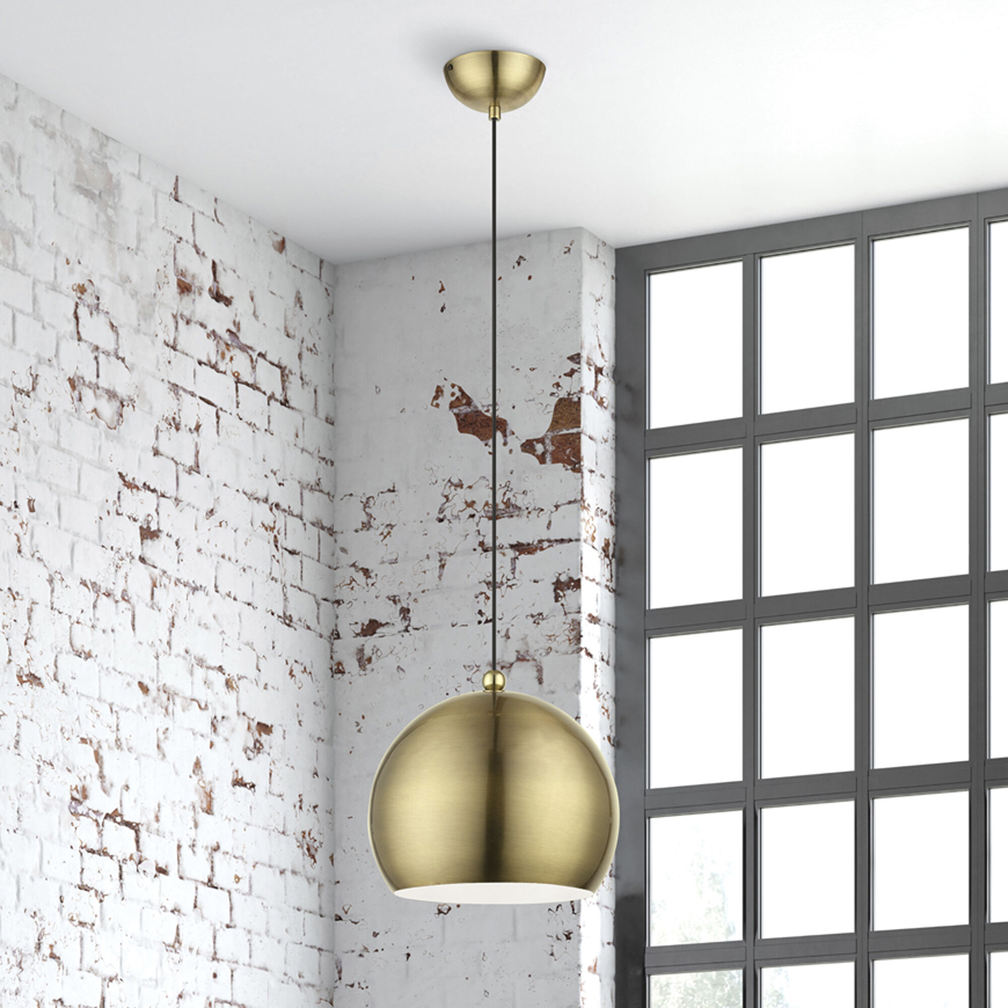 Livex Lighting 45482 01 Stockton 1 Light 12 inch Antique Brass with Polished Brass Accents Pendant Ceiling Light Globe