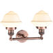 Franklin Restoration Small Oxford 2 Light 17 inch Antique Copper Bath Vanity Light Wall Light in Matte White Glass, Franklin Restoration