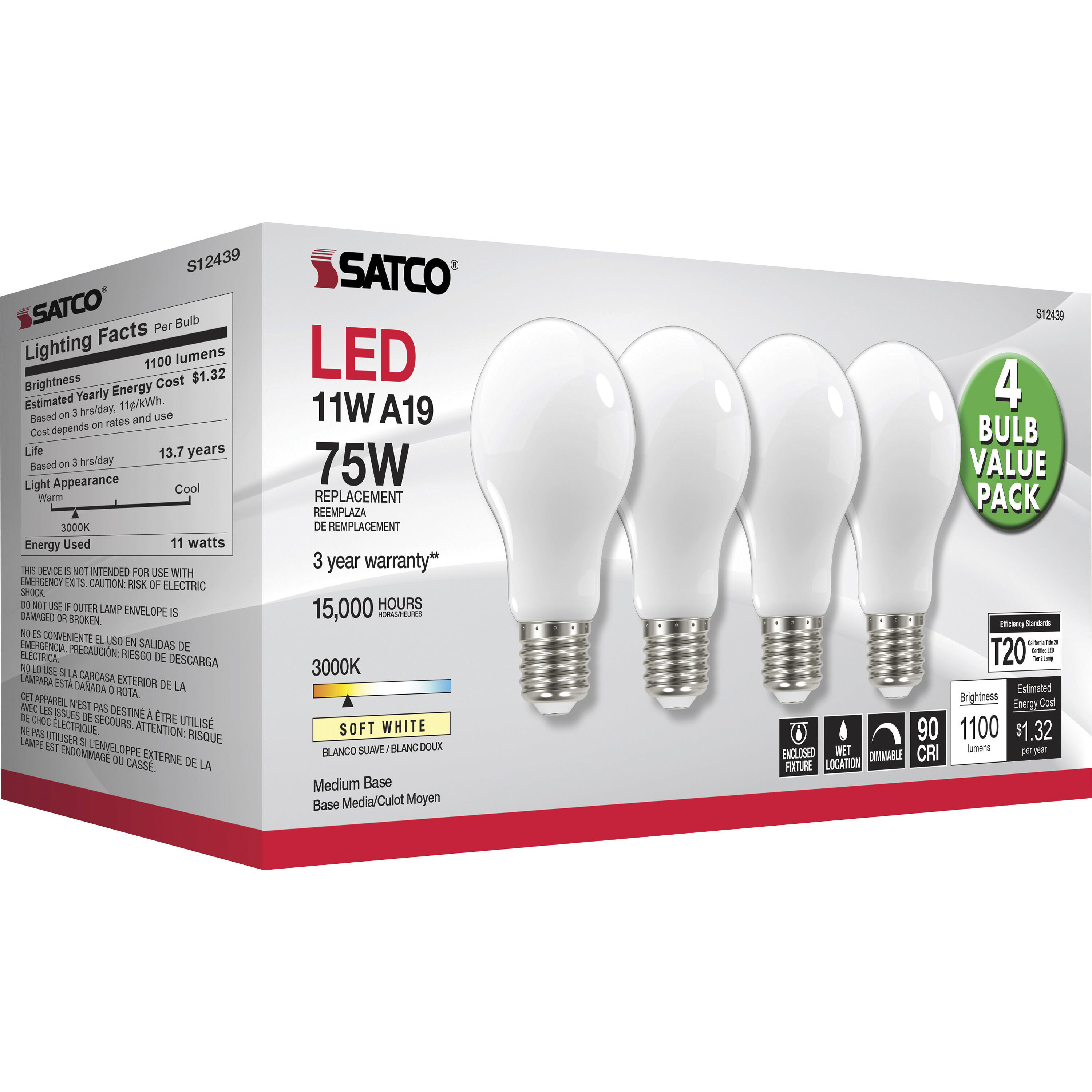 Lumos LED Medium A19 11.00 watt 3000K LED Filament