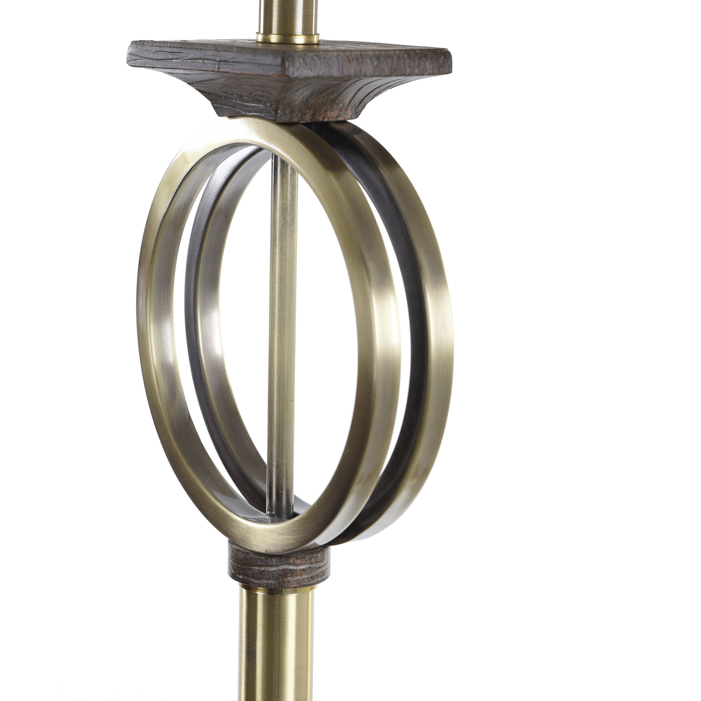 Maconfield 65 inch 150 watt Brass Metal Ring With Moulded Wood Like Accents Floor Lamp Portable Light