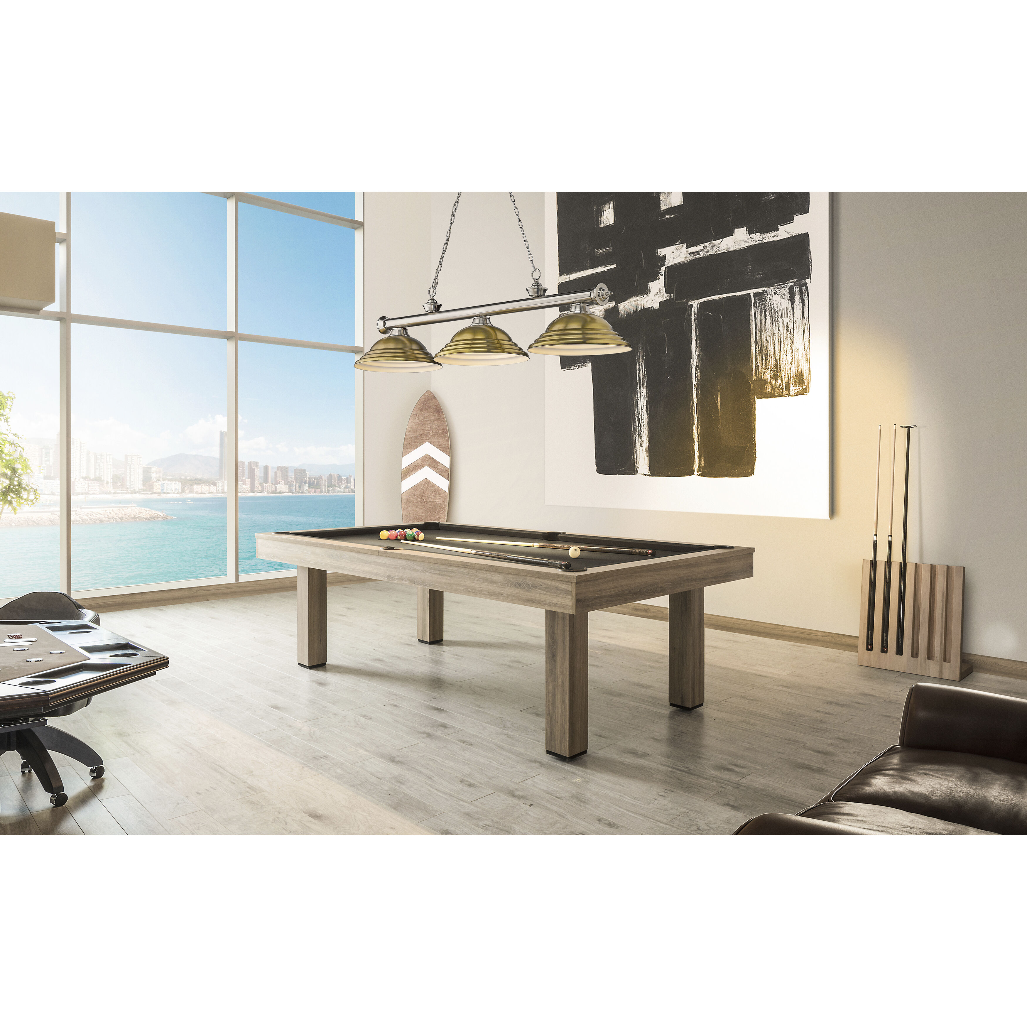 Cordon 3 Light 58 inch Brushed Nickel Billiard Ceiling Light in Rubbed Brass Metal