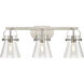 Pilaster II Cone 3 Light 26.5 inch Satin Nickel Bath Vanity Light Wall Light in Clear Glass