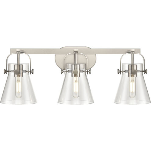 Pilaster II Cone 3 Light 26.5 inch Satin Nickel Bath Vanity Light Wall Light in Clear Glass