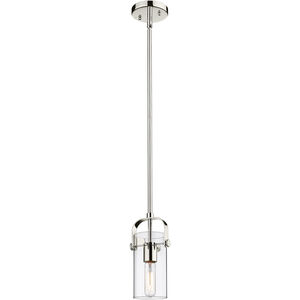Pilaster II Cylinder Pendant Ceiling Light in Polished Nickel, Clear Glass