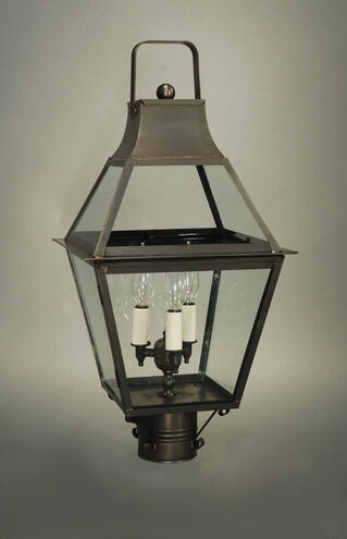 Uxbridge 1 Light 23 inch Antique Brass Post Lamp in Clear Glass, One 75W Medium with Chimney