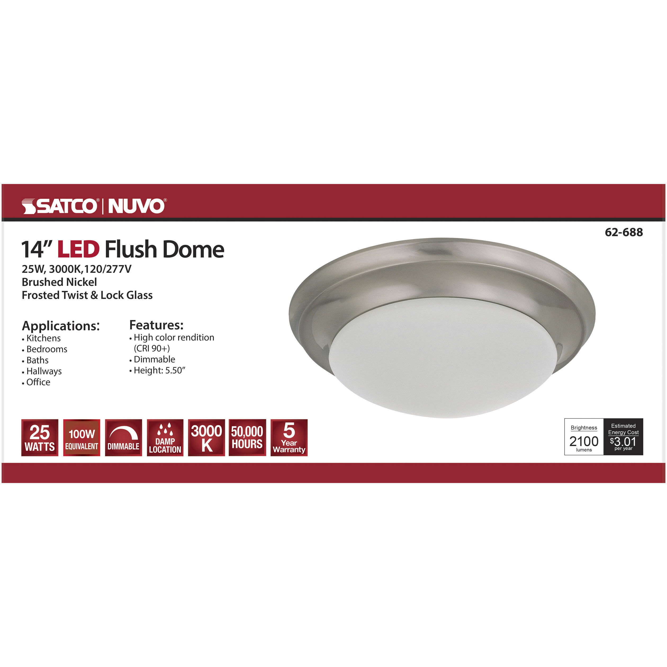 Brentwood LED 14 inch Brushed Nickel Flush Mount Ceiling Light