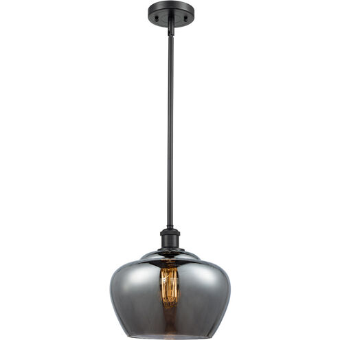 Ballston Large Fenton LED 11 inch Matte Black Pendant Ceiling Light in Plated Smoke Glass, Ballston