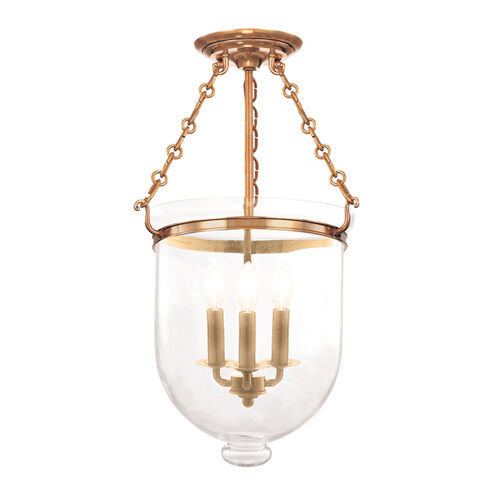 Hampton 3 Light 12 inch Aged Brass Semi Flush Ceiling Light in C1