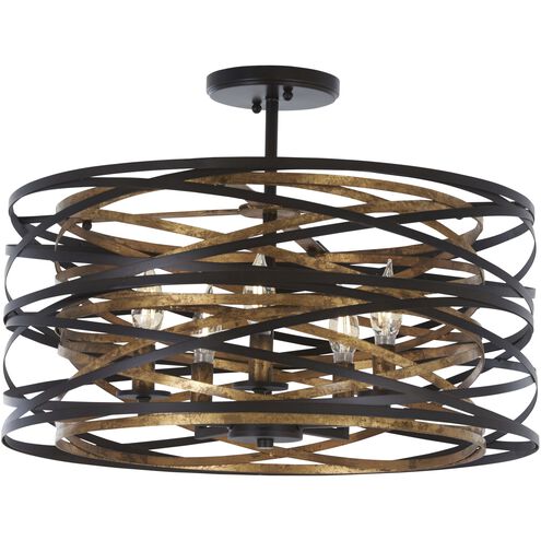 Vortic Flow 5 Light 20 inch Dark Bronze/Mosaic Gold Semi Flush Mount Ceiling Light, Convertible