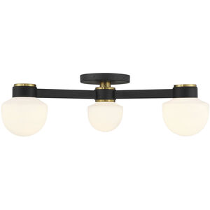 Mid-Century Modern 3 Light 30 inch Matte Black with Natural Brass Semi-Flush Ceiling Light