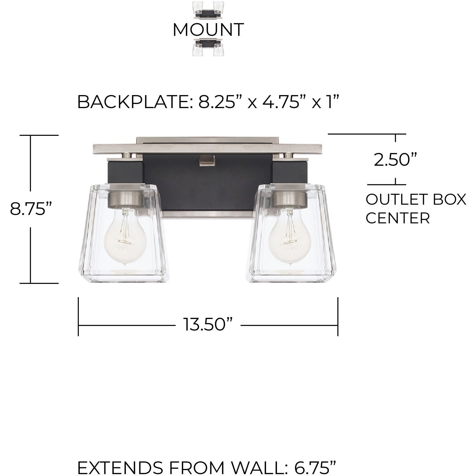 Tux 2 Light 14 inch Black Tie Vanity Light Wall Light