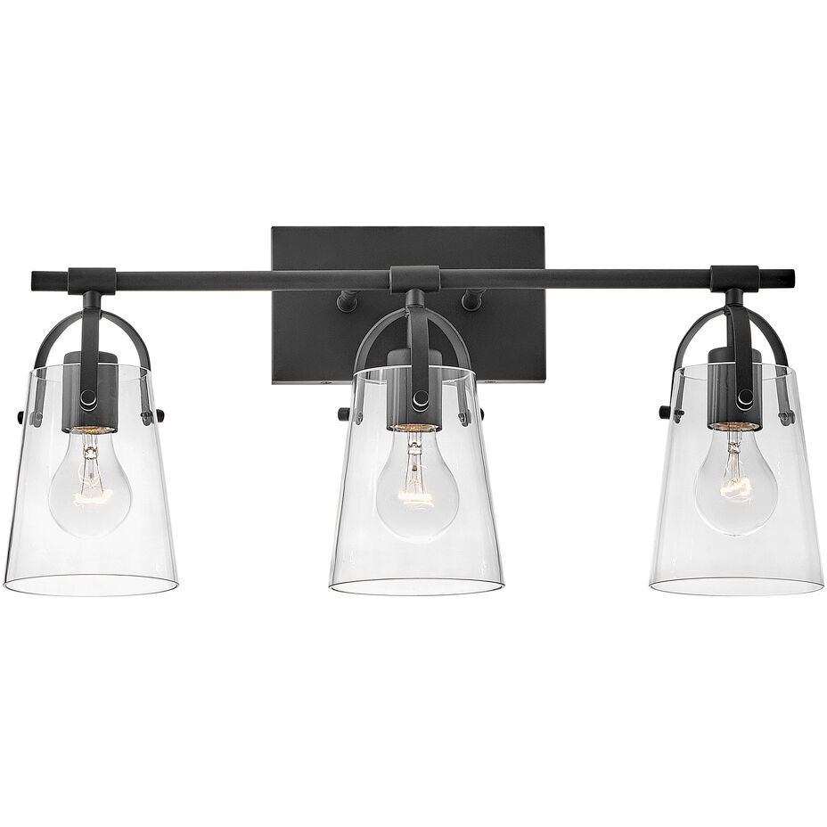 Foster 3 Light 22.75 inch Black Vanity Light Wall Light in Clear