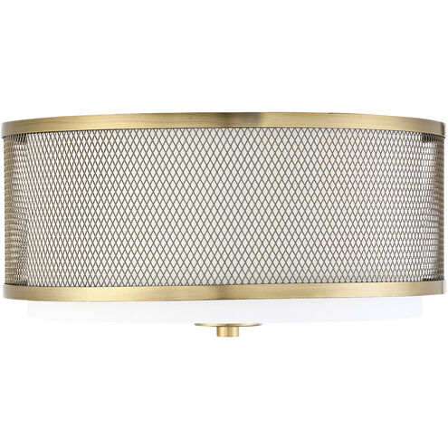 Modern 3 Light 14.75 inch Natural Brass Flush Mount Ceiling Light