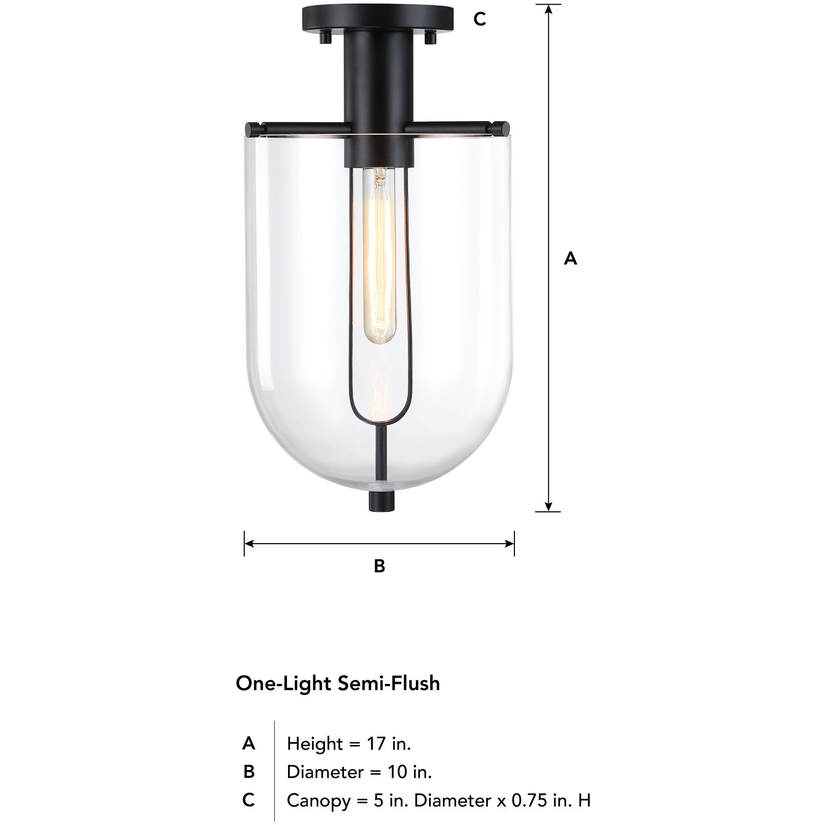 Skylar LED 10 inch Matte Black Semi-Flush Mount Ceiling Light