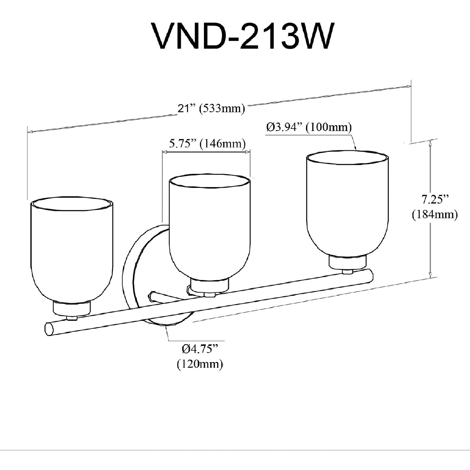 Vonda 3 Light 21 inch Matte Black Vanity Light Wall Light