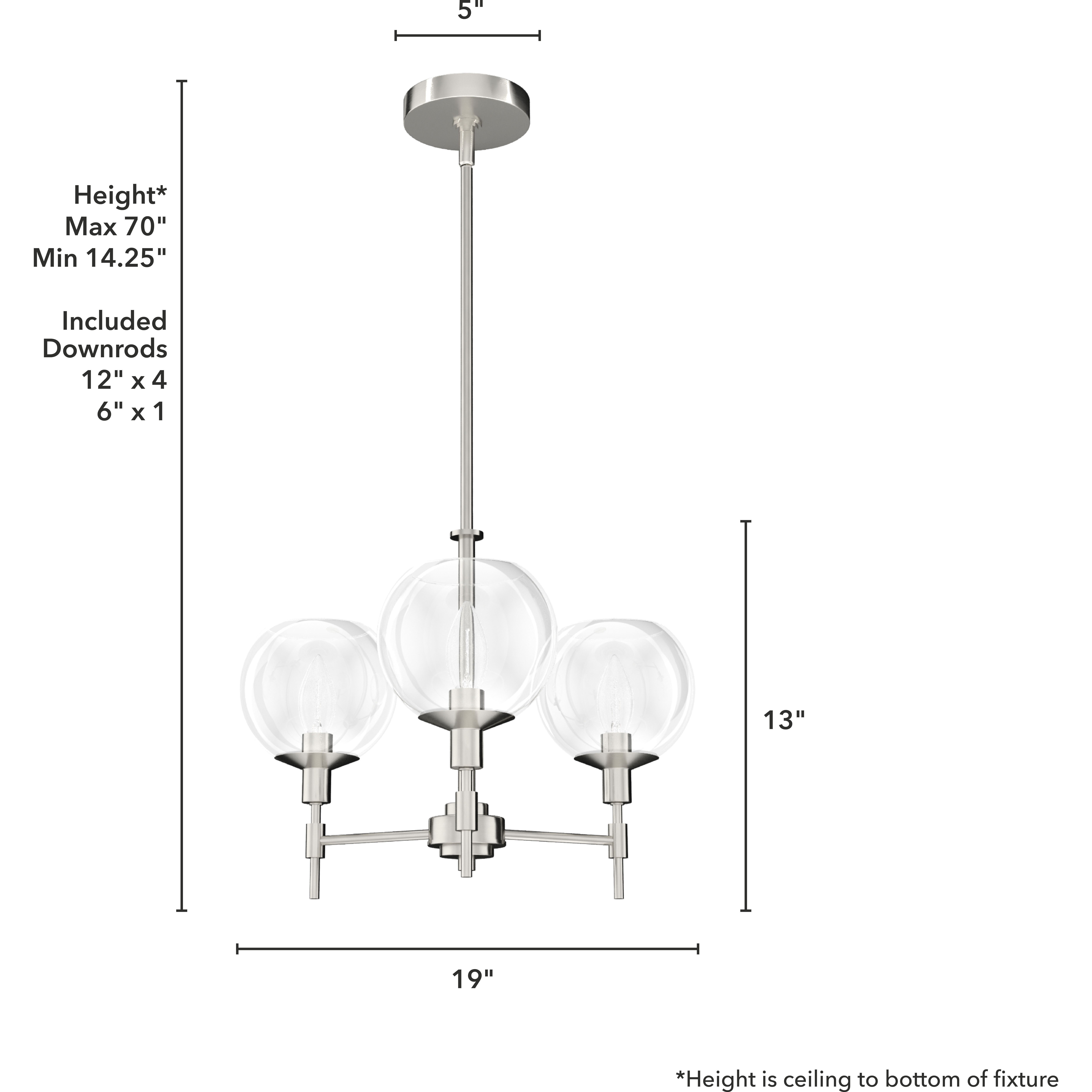 Xidane 3 Light 19 inch Brushed Nickel Chandelier Ceiling Light