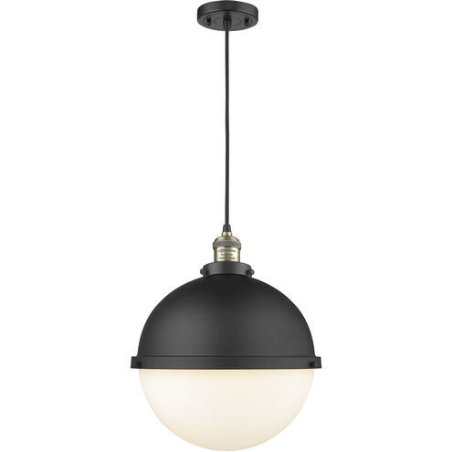 Franklin Restoration Hampden LED 13 inch Black Antique Brass and Matte Black Pendant Ceiling Light in Matte White Glass