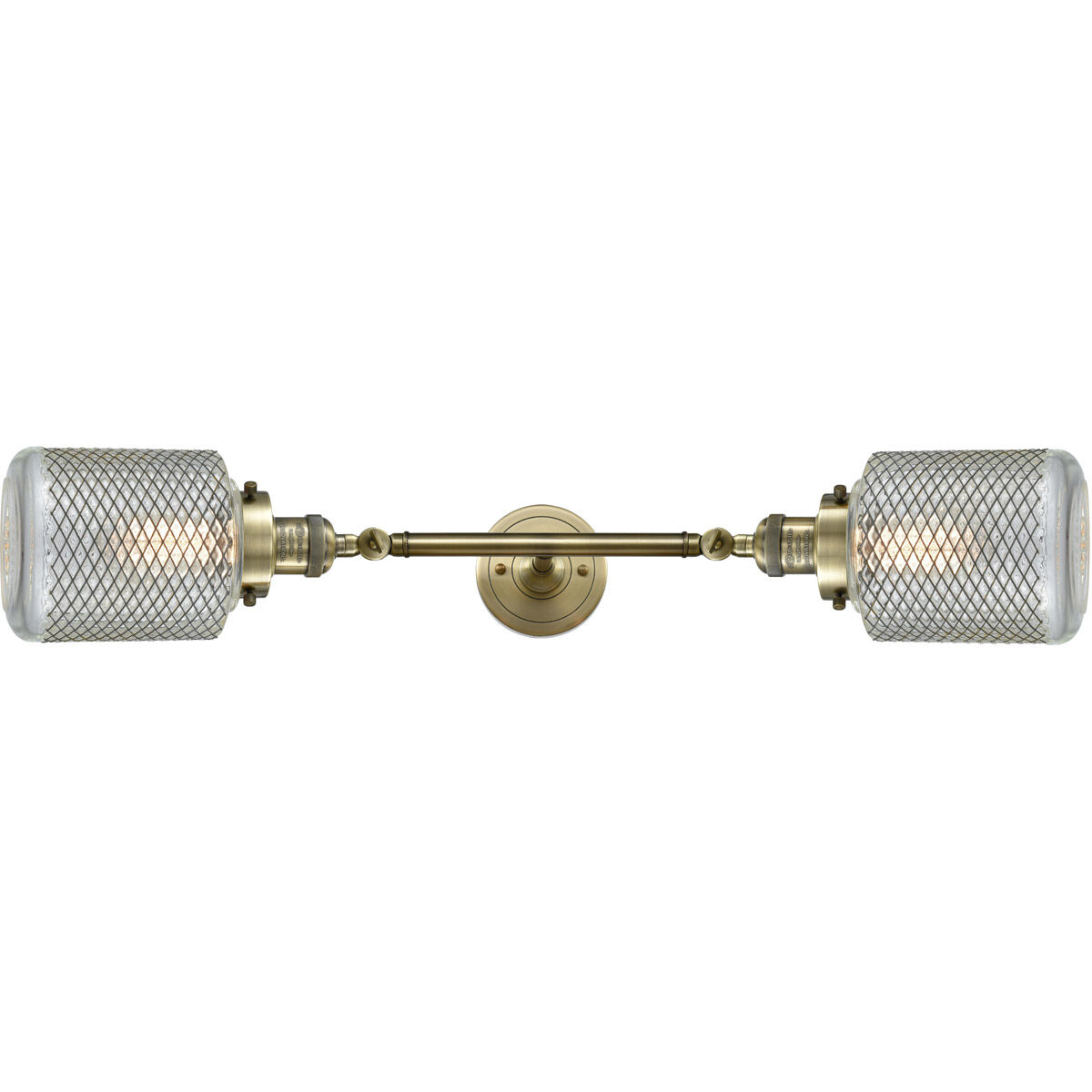 Franklin Restoration Stanton 2 Light 16 inch Antique Brass Bath Vanity Light Wall Light in Incandescent, Clear Wire Mesh Glass, Franklin Restoration