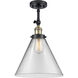 Franklin Restoration X-Large Cone LED 12 inch Black Antique Brass Semi-Flush Mount Ceiling Light in Clear Glass, Franklin Restoration