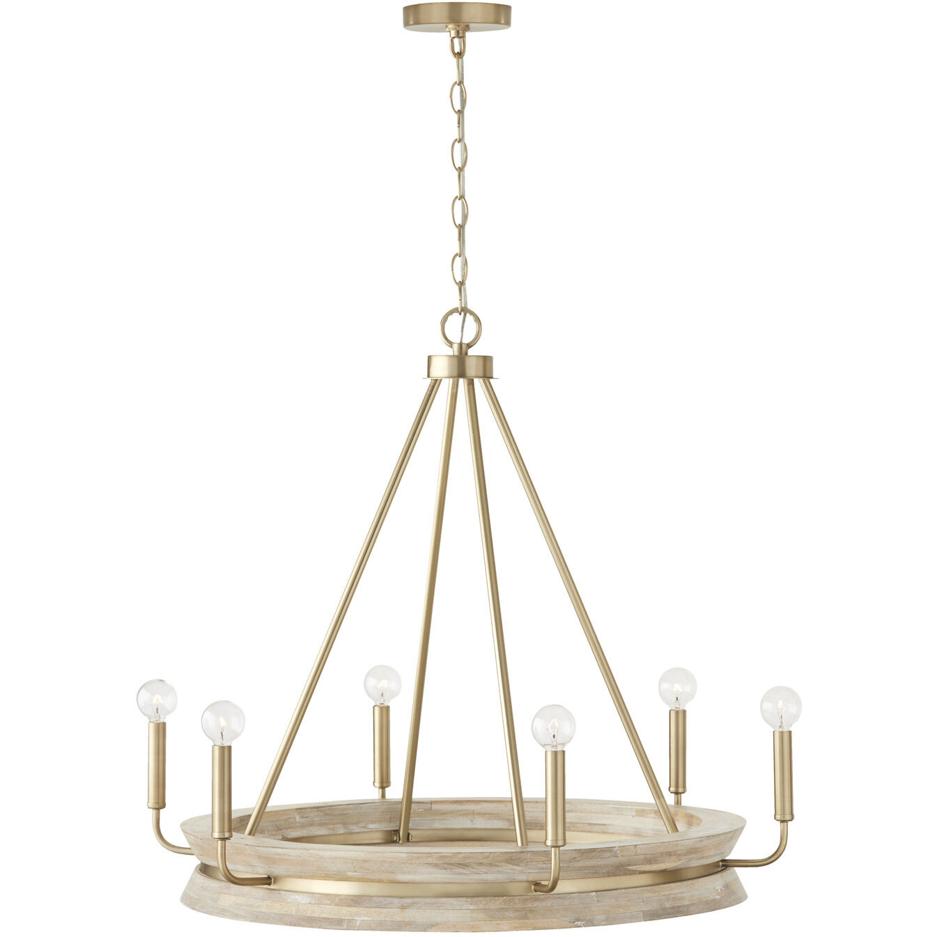Finn 6 Light 31 inch White Wash and Matte Brass Chandelier Ceiling Light