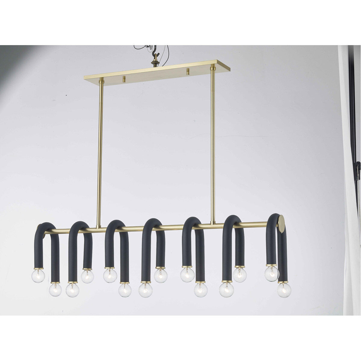 Whit 14 Light 38 inch Aged Brass/Black Linear Pendant Ceiling Light